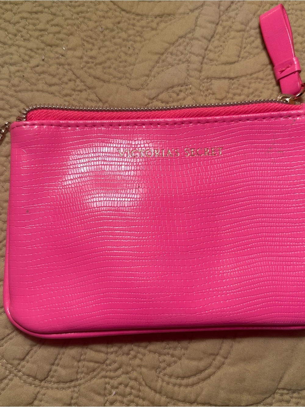 Victoria's Secret Bright Pink Textured Wristlet Clutch